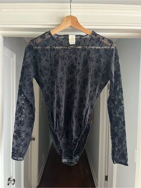 Y2K Vintage Victoria Secret Black Floral Burnout Long Sleeve Bodysuit